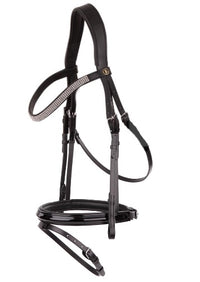 BR Slimline Patent black leather snaffle bridle