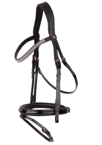 BR Slimline Patent black leather snaffle bridle
