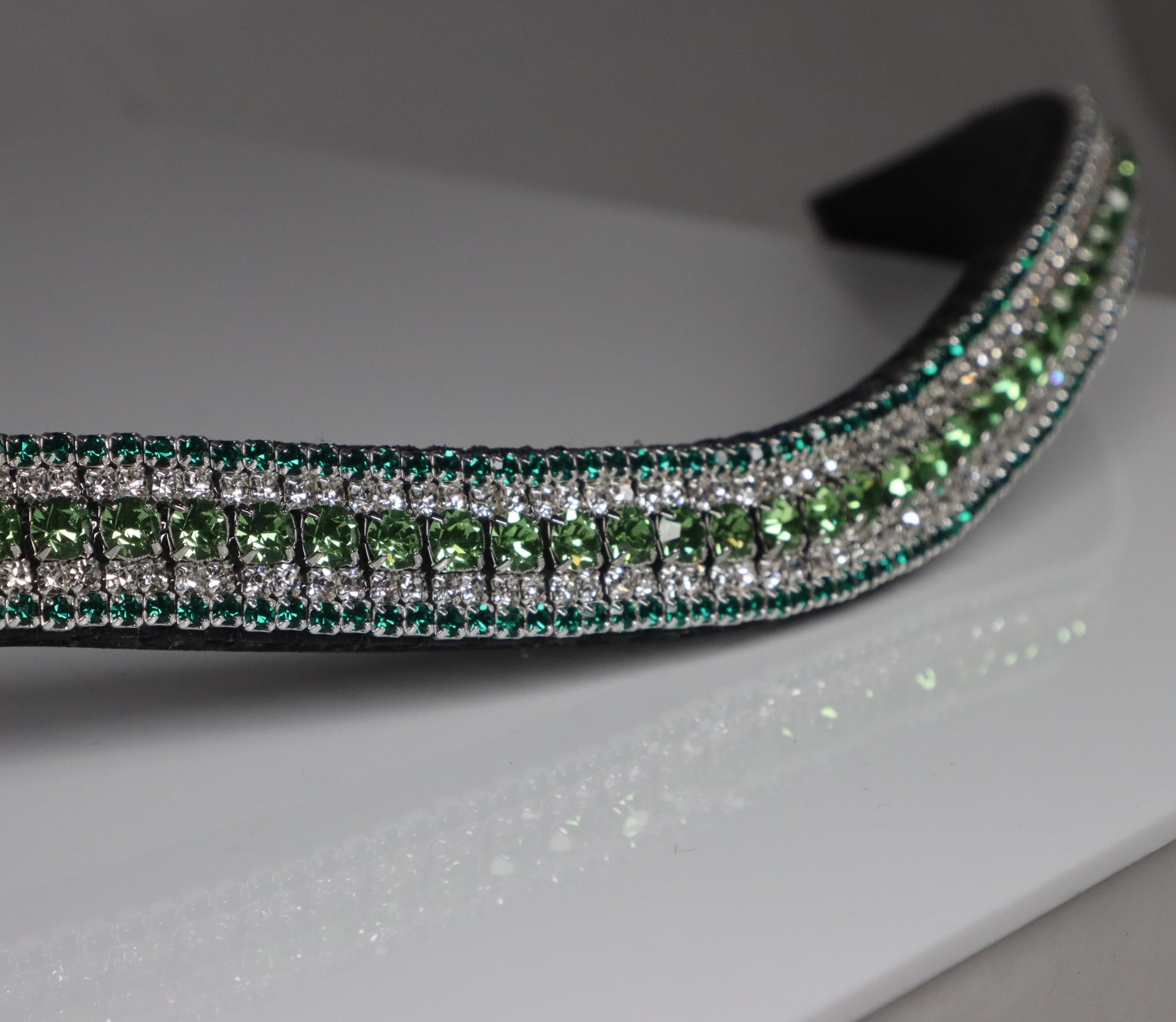 Equiture Peridot, clear and emerald megabling curve browband