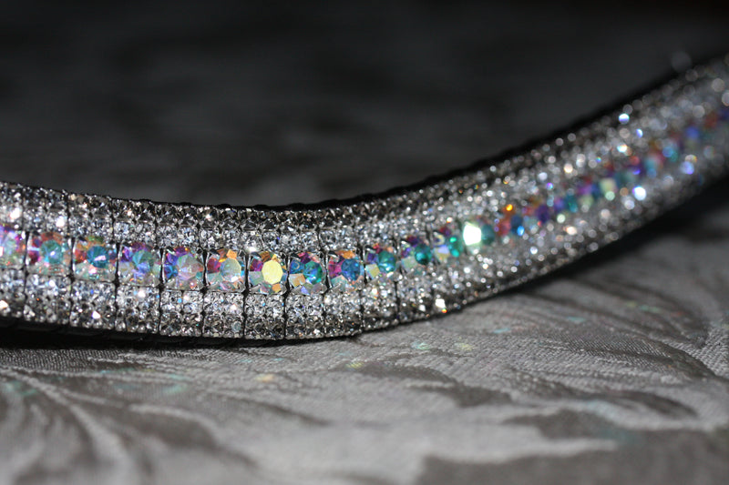 Equiture Iridescent, clear and black diamond megabling curve browband