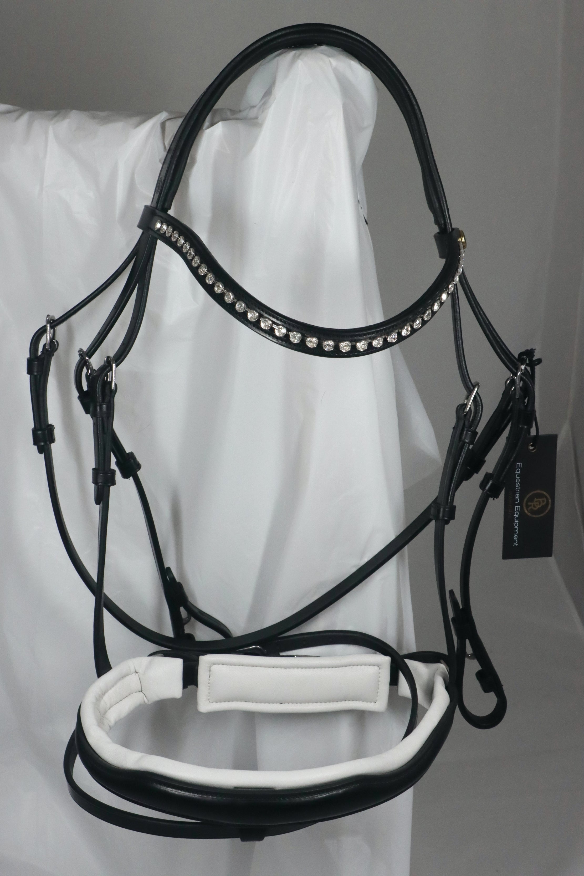 BR Newcastle black leather snaffle bridle with clear browband