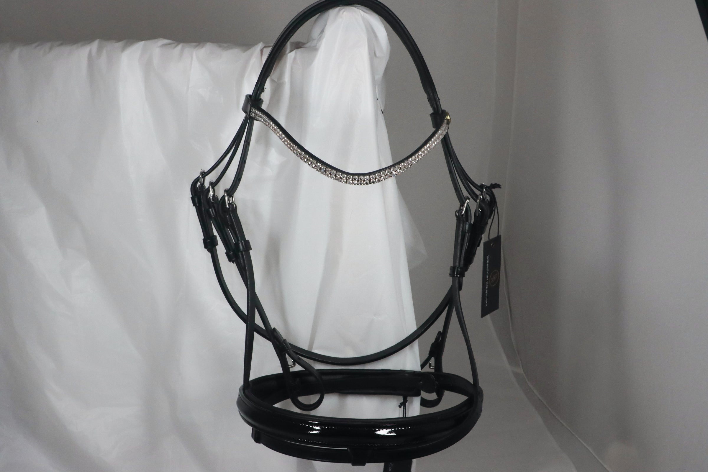 BR Slimline Patent black leather snaffle bridle