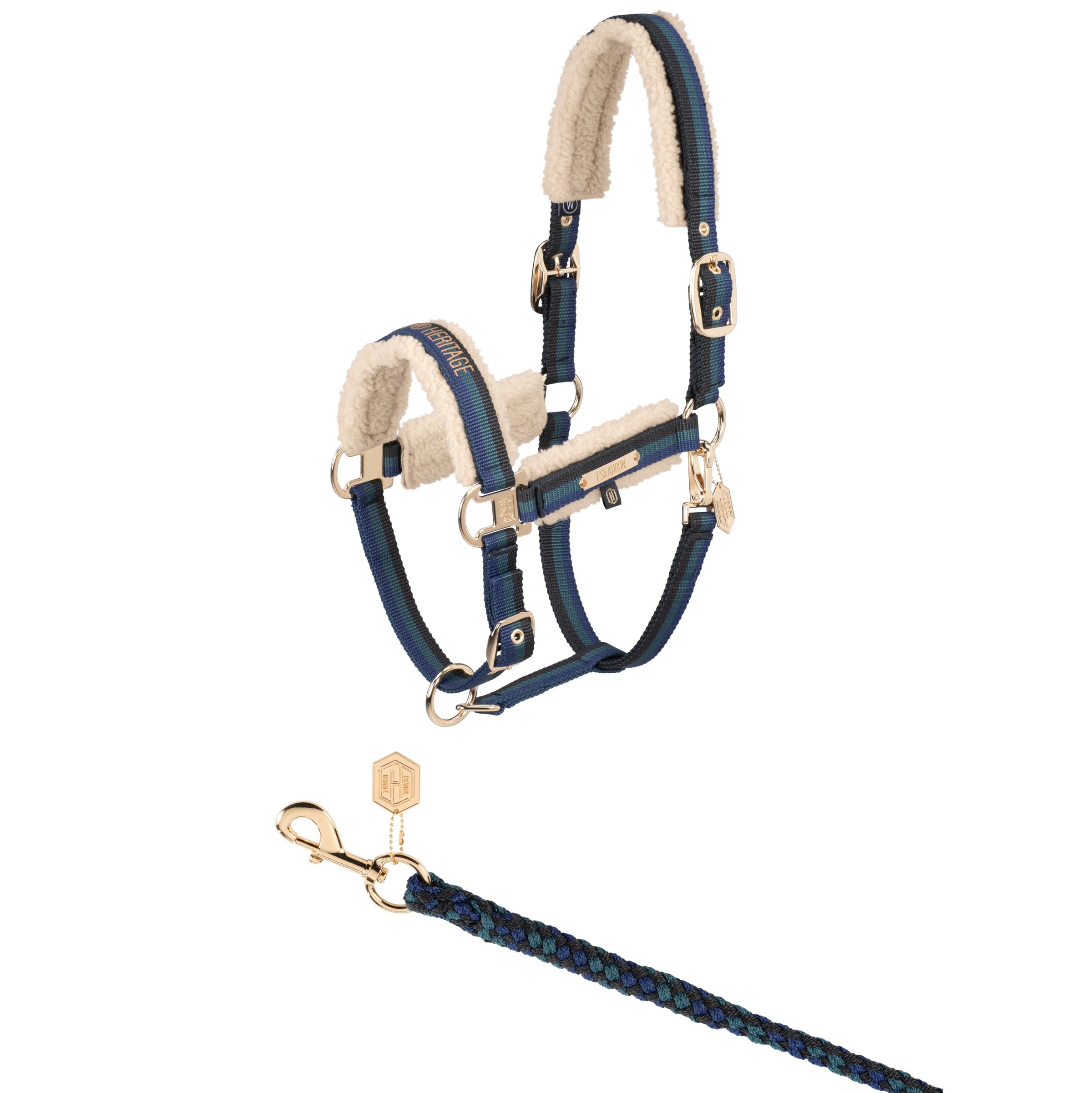 Eskadron Heritage Vintage green and true blue stripe teddy fleece headcollar and leadrope