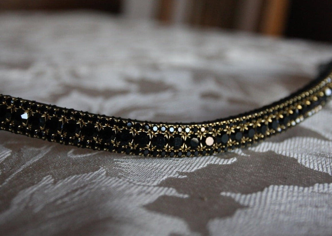Jet in brass cup chain browband