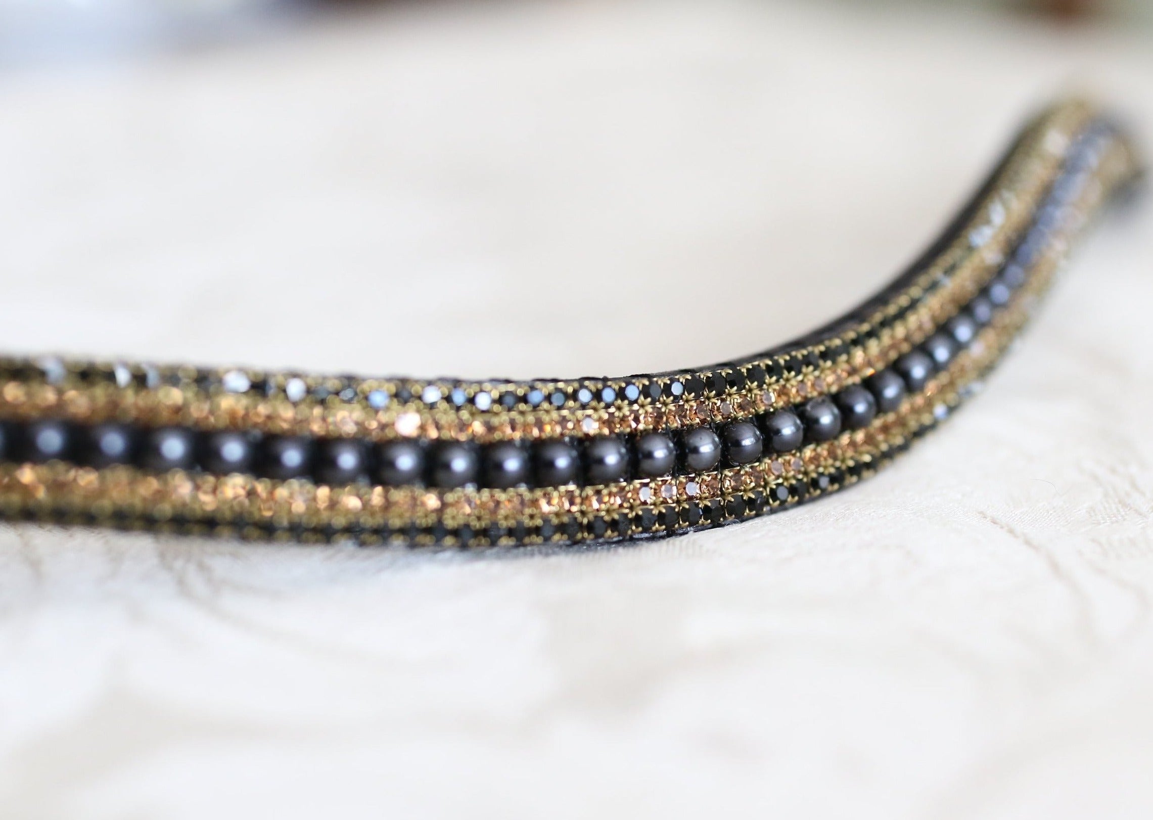 Equiture Jet Pearl and smoke topaz megabling curve browband
