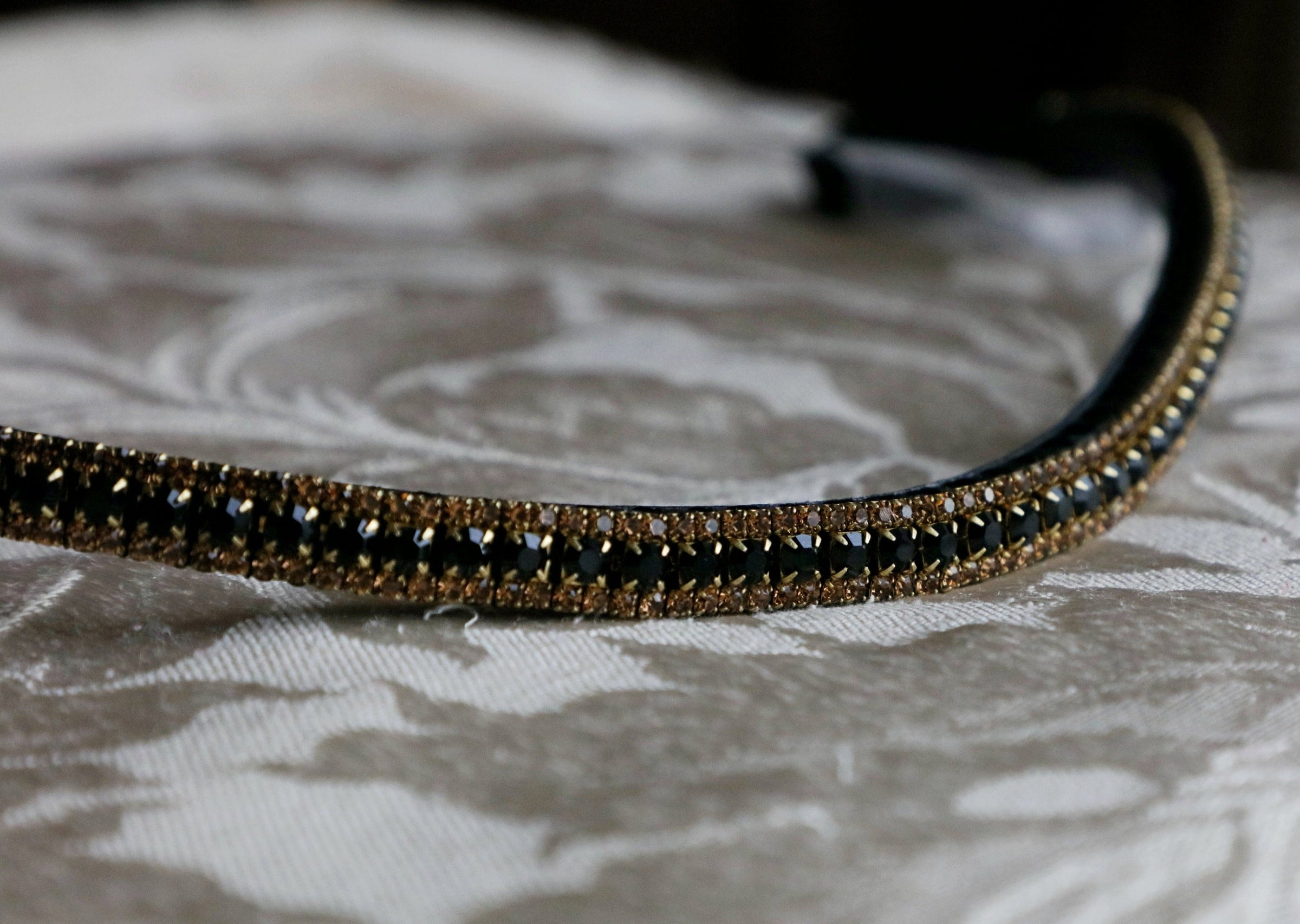 Equiture Jet and smoke topaz antique elegante curve browband