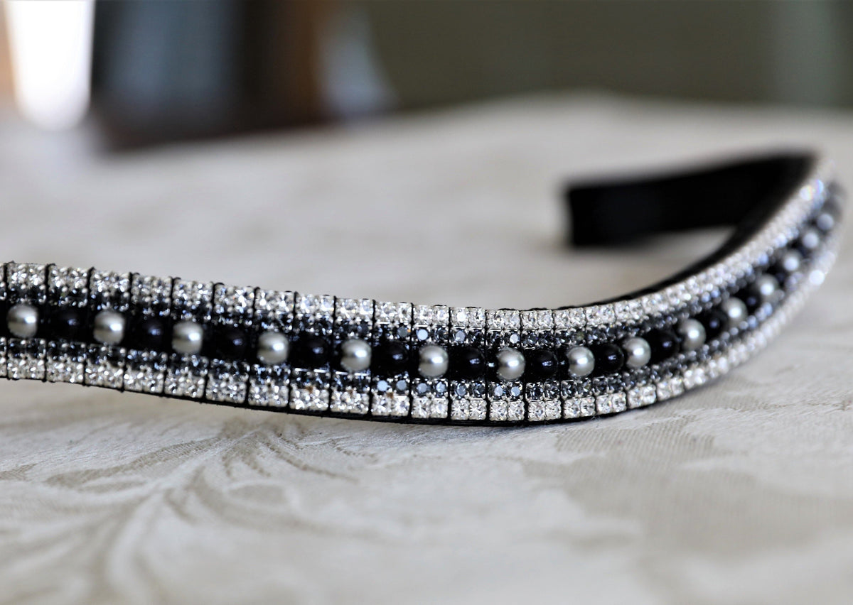 jet and white pearl and crystal megabling equiture browband