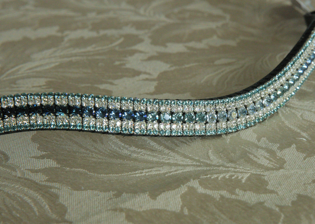 Bride De Dressage Ridex – Cuir Turquoise – Cristaux Blancs – Têtière Transparente