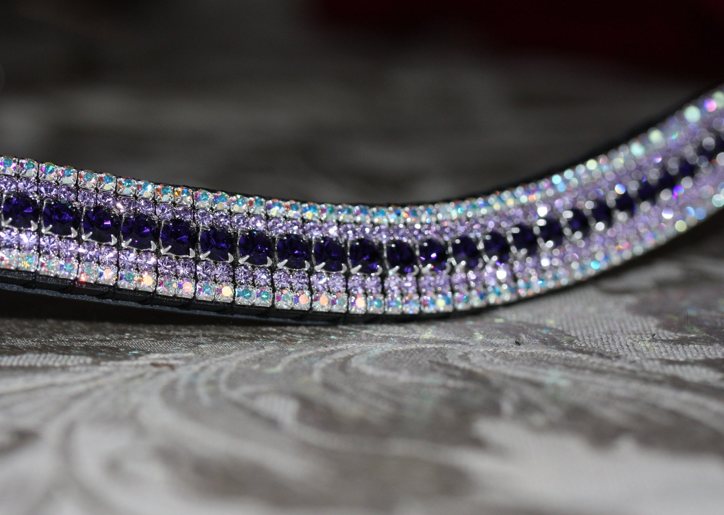 Equiture Purple velvet, violet and iridescent megabling curve browband