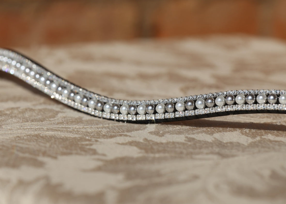 White and silver pearl and clear crystal browband
