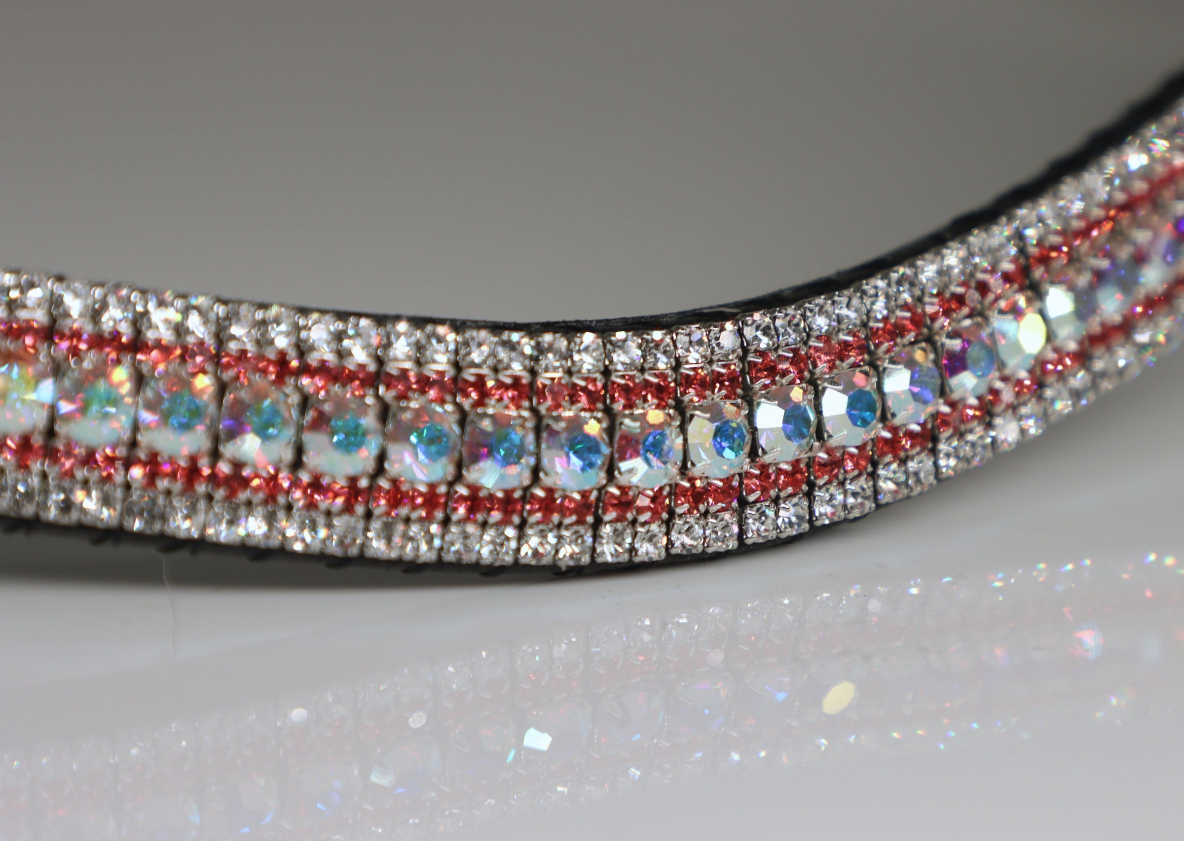 Equiture Iridescent, padparadscha and clear megabling curve browband