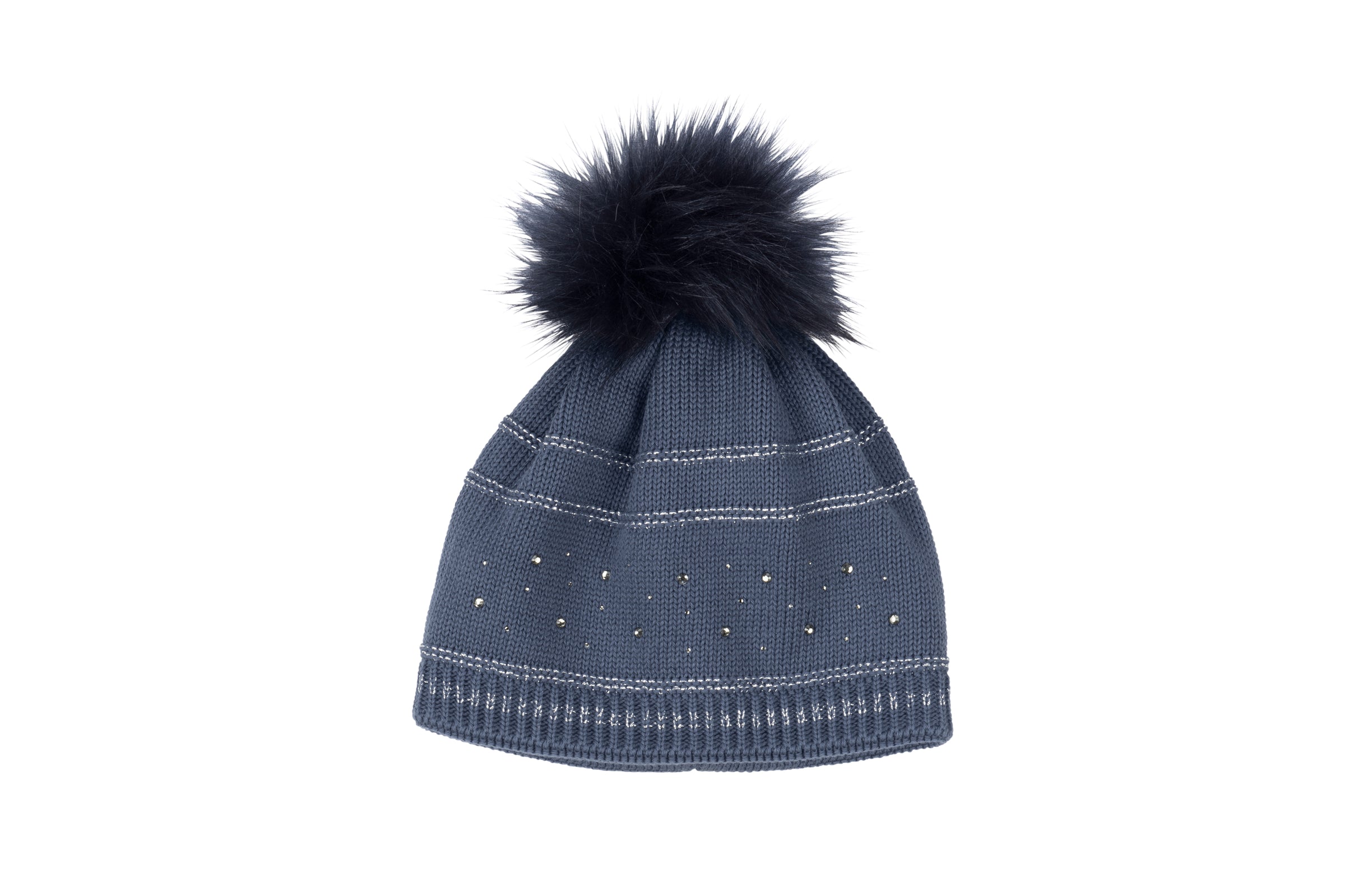 Pikeur sky blue crystal faux fur pom hat