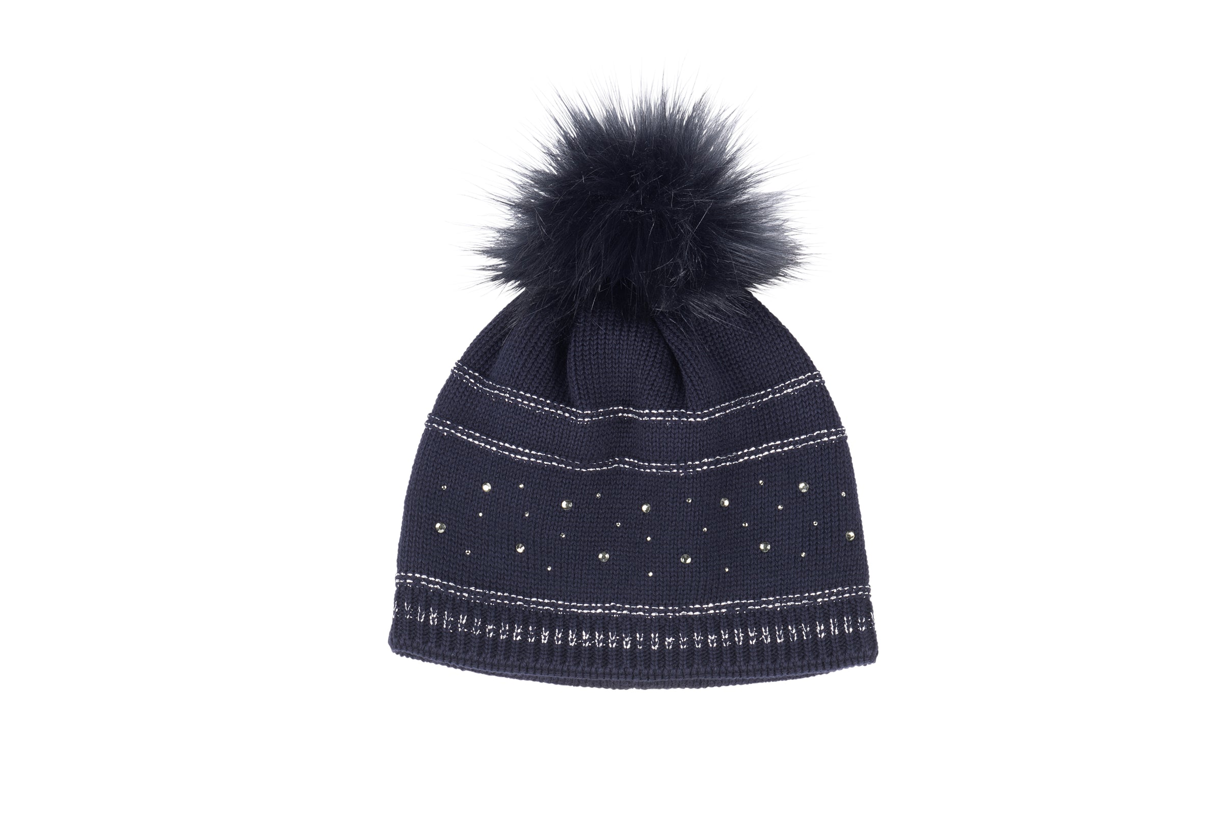 Pikeur navy crystal faux fur pom hat