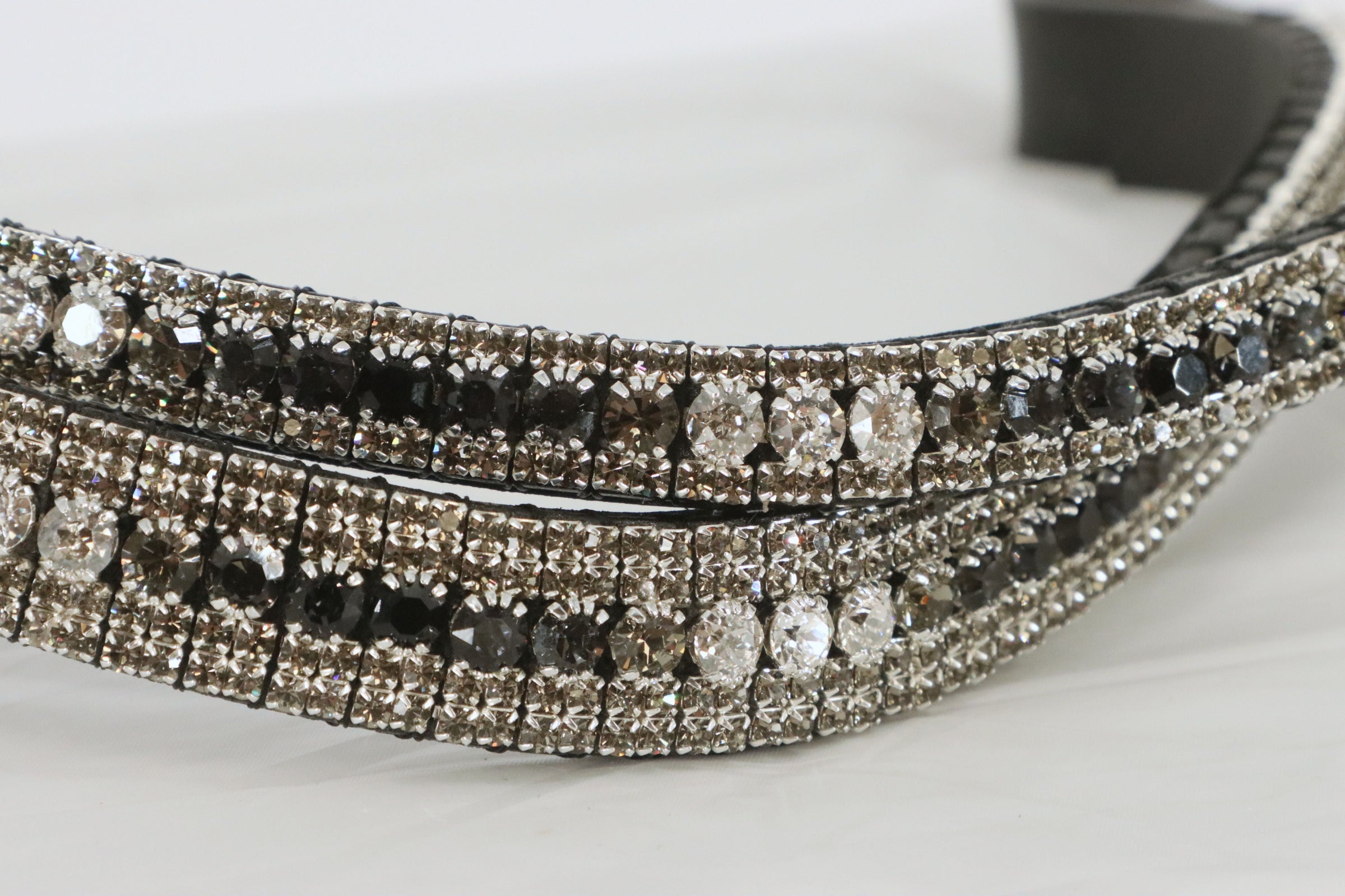 Equiture Swarovski Black Grey wave fade  megabling curve browband