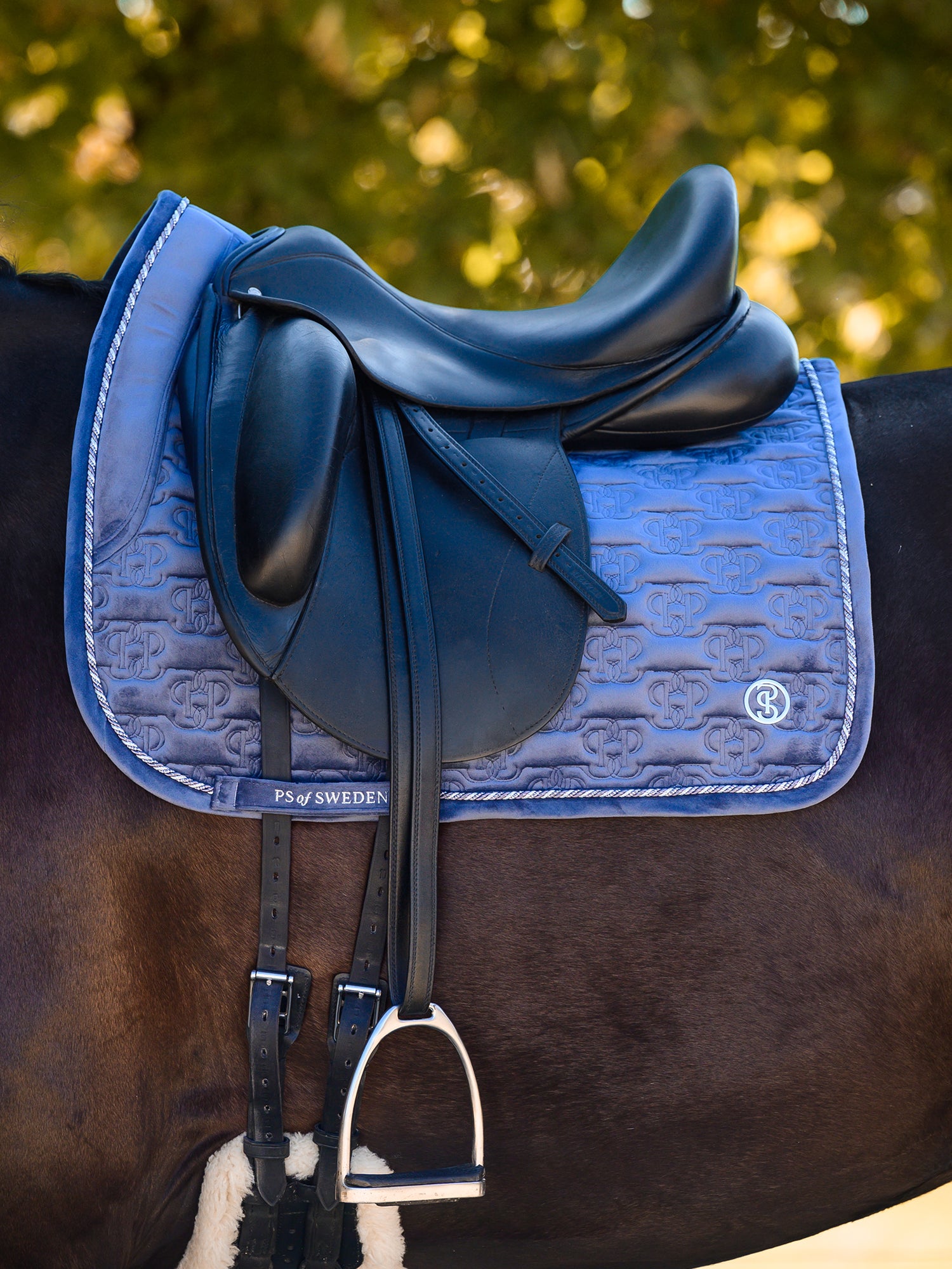 PS of Sweden Mist blue Velvet monogram Dressage saddlepad