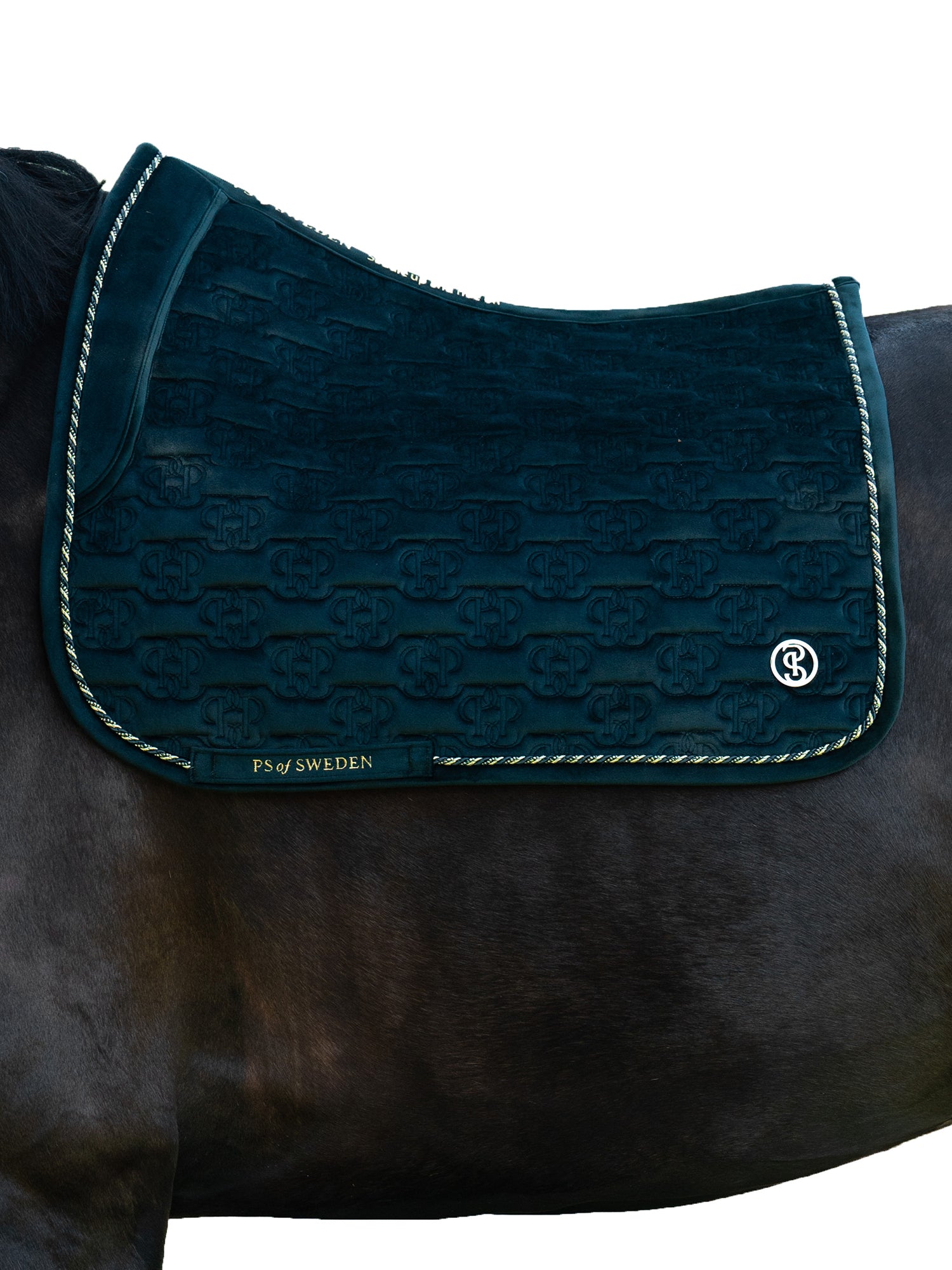 PS of Sweden Midnight green Velvet monogram Dressage saddlepad