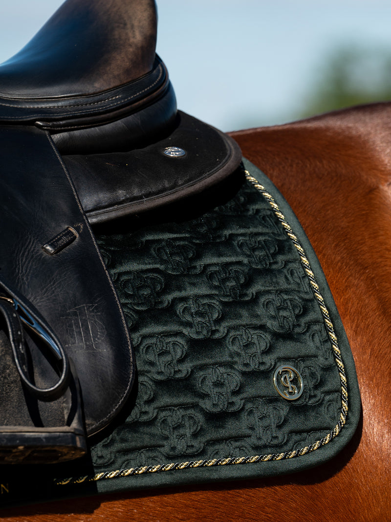 PS of Sweden Midnight green Velvet monogram Dressage saddlepad