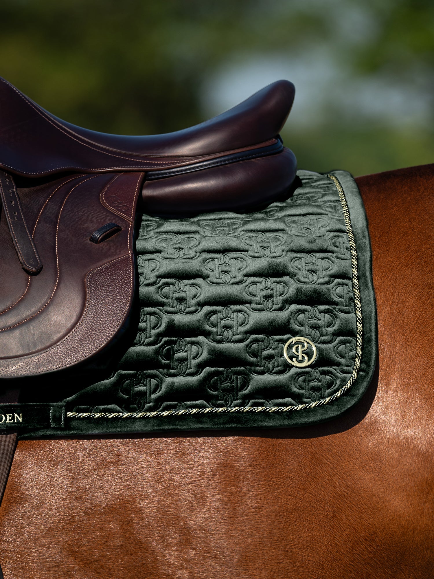 PS of Sweden Midnight green Velvet monogram Jump saddlepad