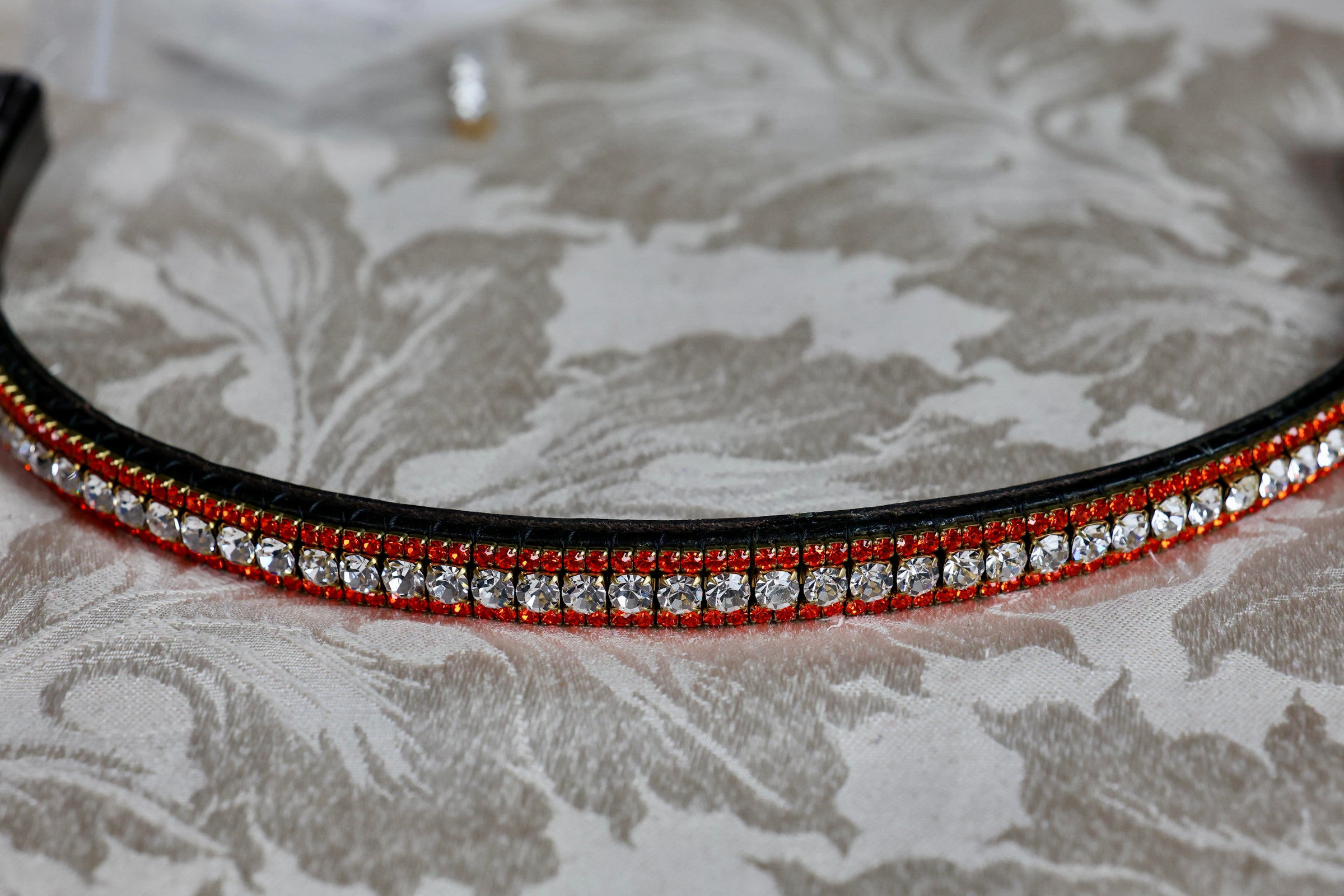 Equiture clear and Sun orange crystal browband- xfull, straight, havana leather