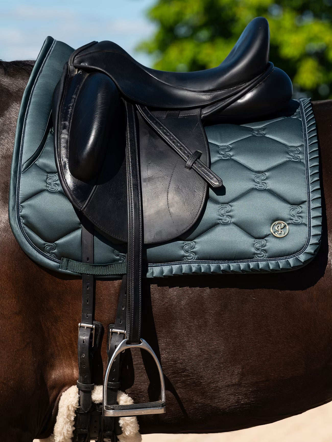 PS of Sweden ruffle midnight green dressage saddlepad