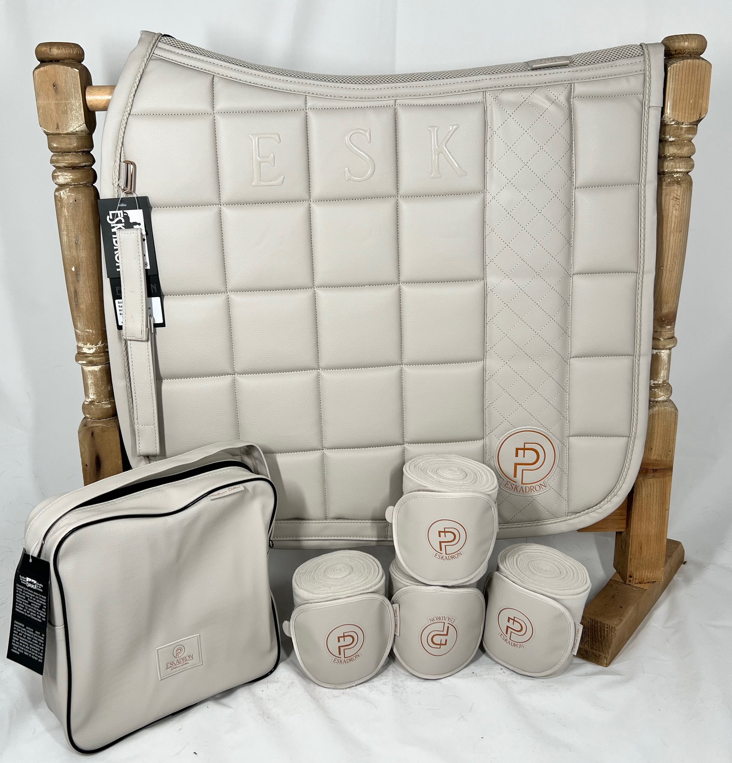 Eskadron Platinum Tan Taupe big square faux leather dressage set