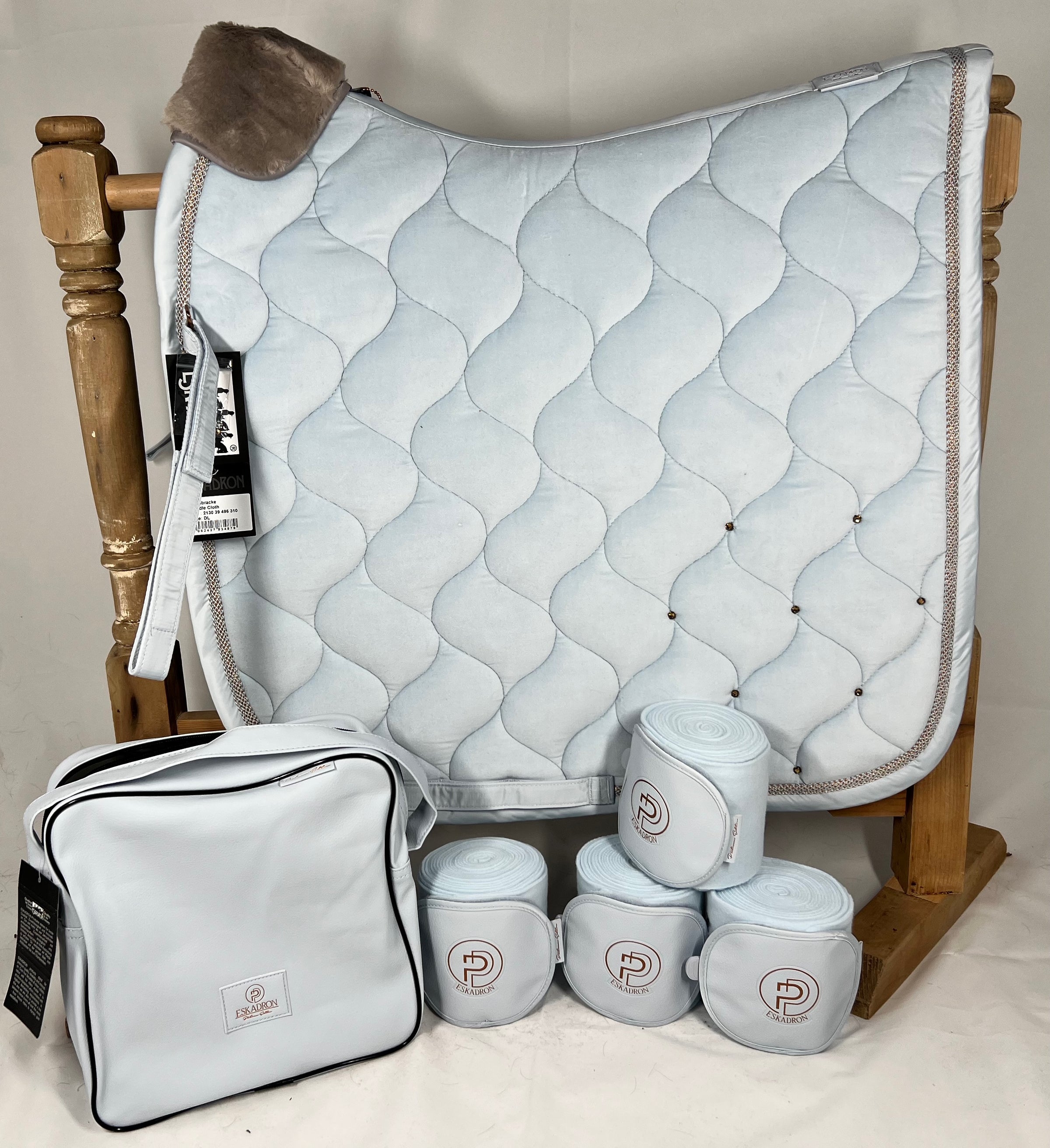Eskadron Platinum Powder blue velvet crystal dressage set