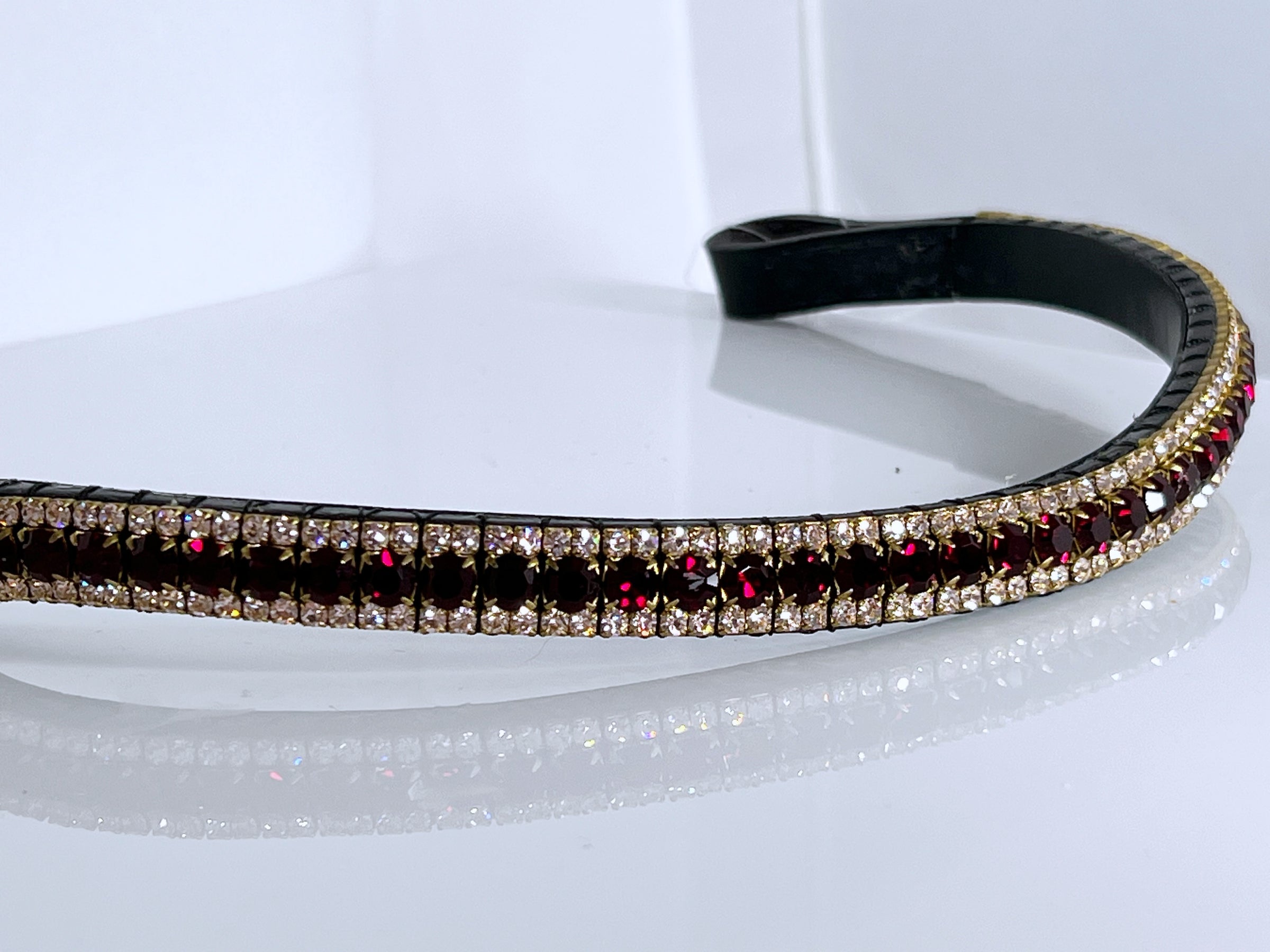 Equiture Garnet and Light Peach browband- cob, curve, black leather