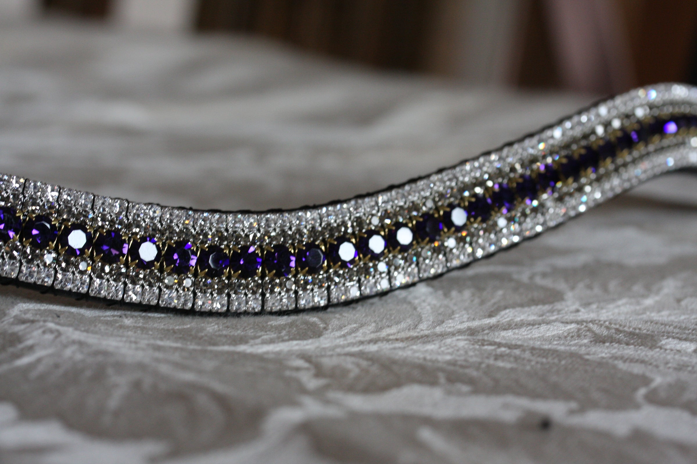 Equiture Purple velvet, Black diamond and clear megabling curve browband