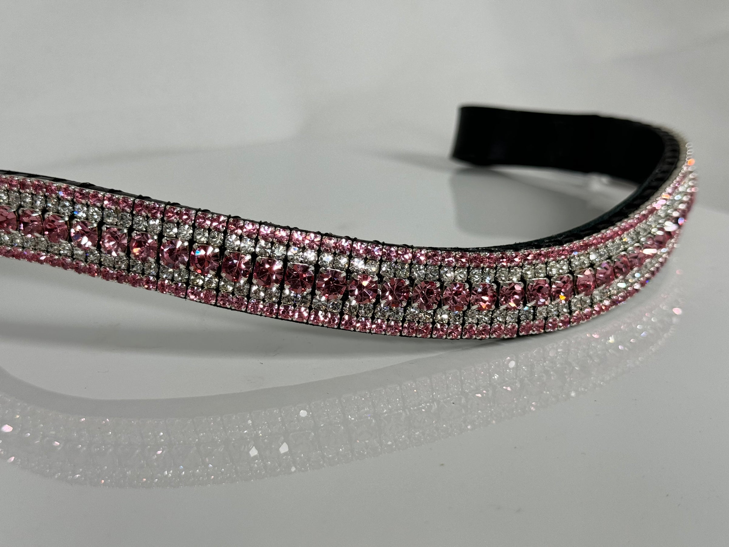 Equiture Light rose and clear megabling curve browband- full black leather