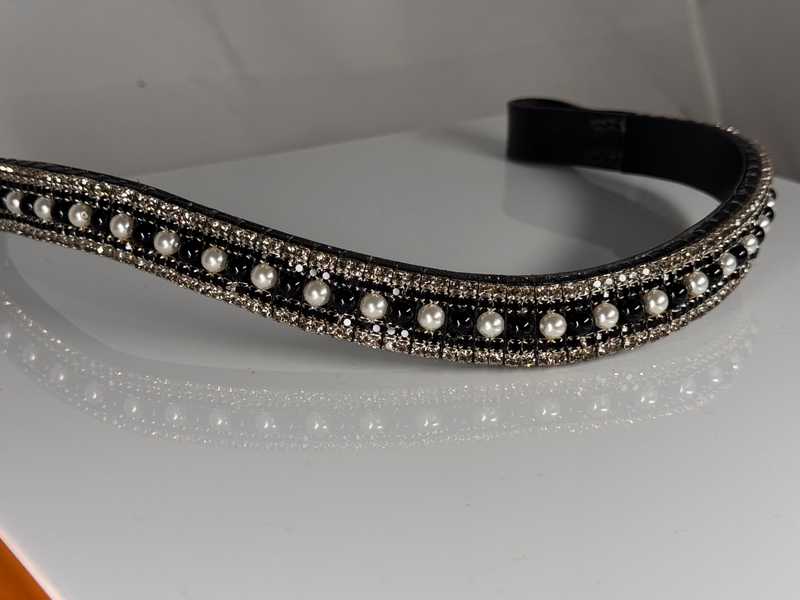 Equiture Silver/ Jet pearl, jet and black diamond megabling curve browband- xxfull black leather (Copy)