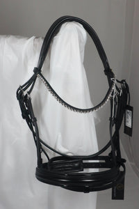 BR Slimline Patent piping black leather snaffle bridle