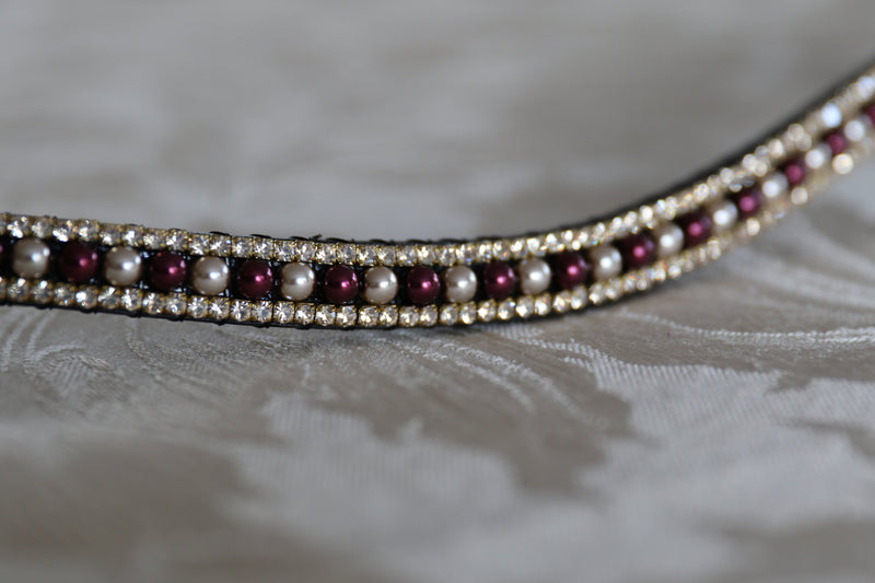 Equiture Burgundy and cream pearls alternating browband