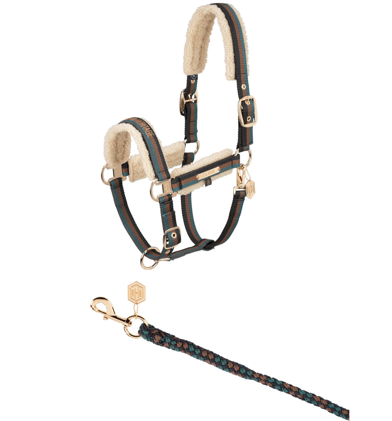 Eskadron Heritage Vintage green and almond stripe teddy fleece headcollar and leadrope