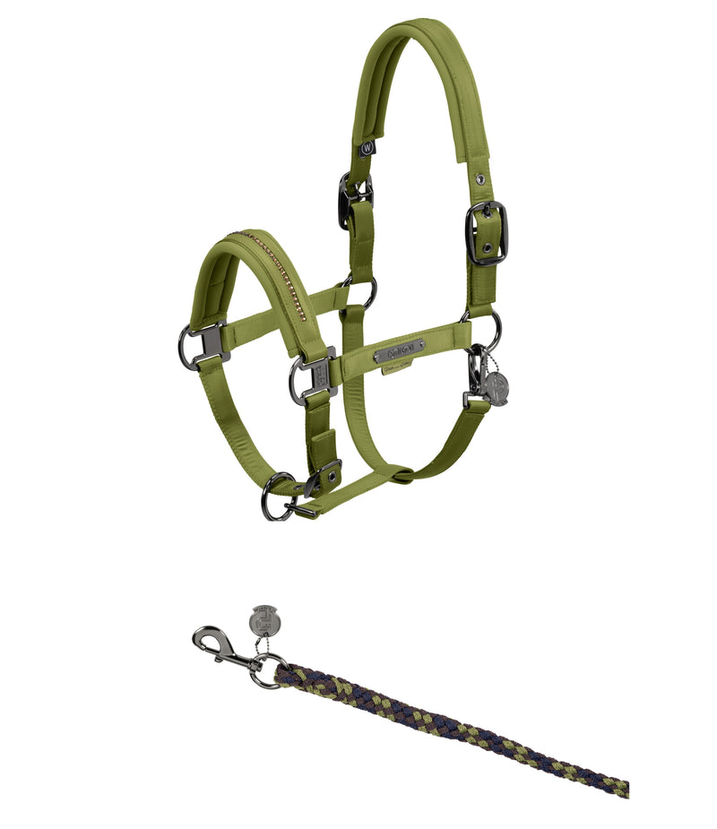 Eskadron Platinum Moss green glossy crystal headcollar and leadrope