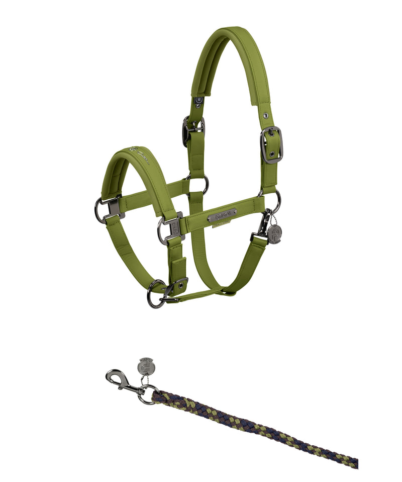 Eskadron Platinum Moss green leather effect headcollar and leadrope