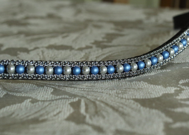 Equiture Alternating blue and silver pearl browband