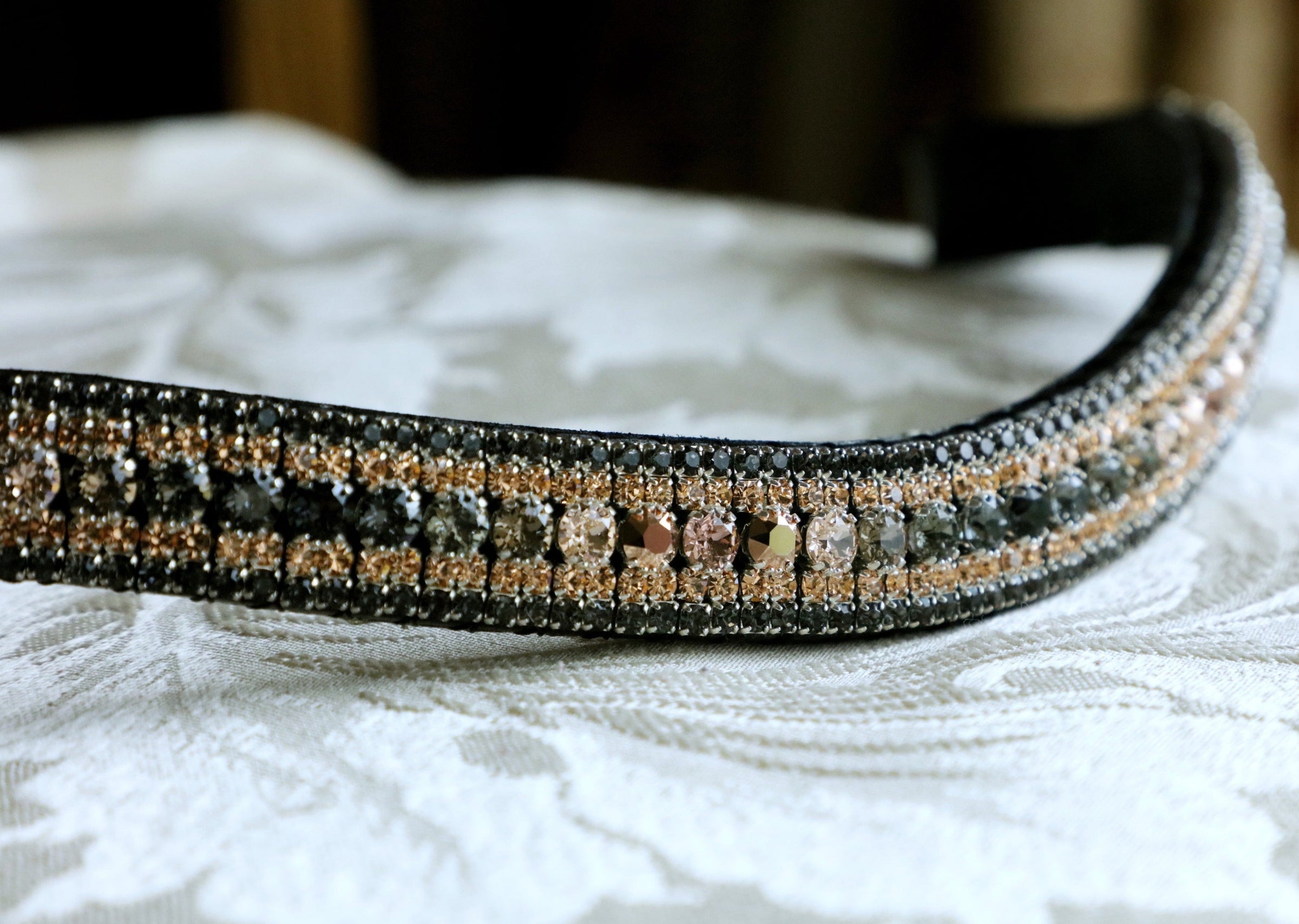 Equiture Swarovski Tiffany Stormy rose gold wave megabling curve browband