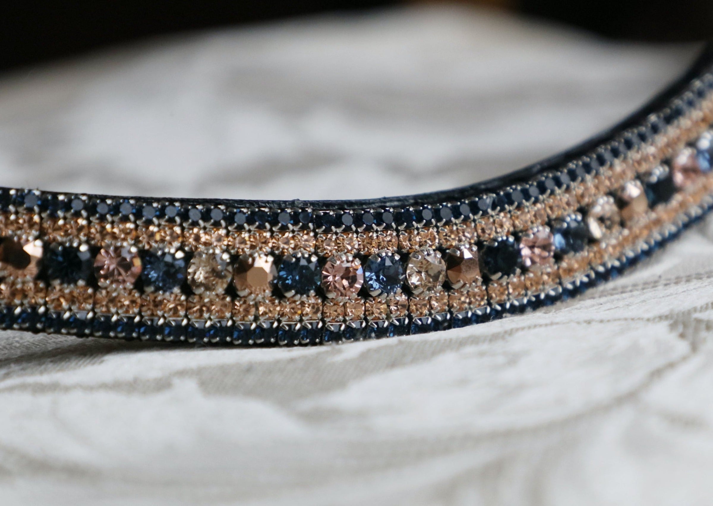 Equiture Swarovski Tiffany navy rose gold megabling curve browband