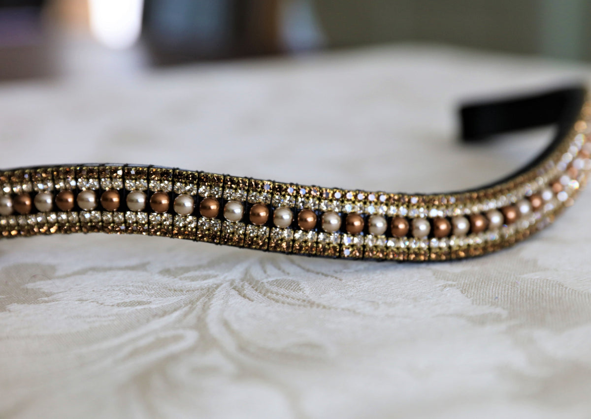 antique gold pearl and crystal equiture browband