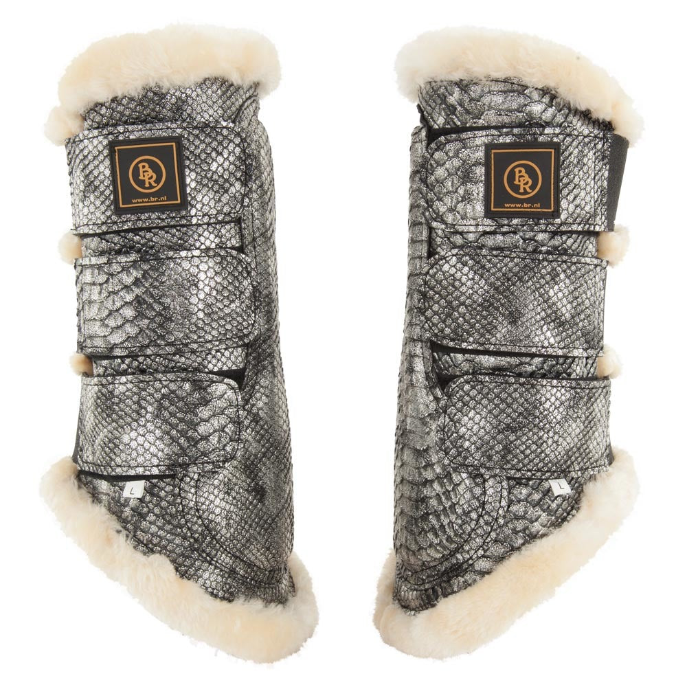 BR majestic shine faux fur silver croc boots