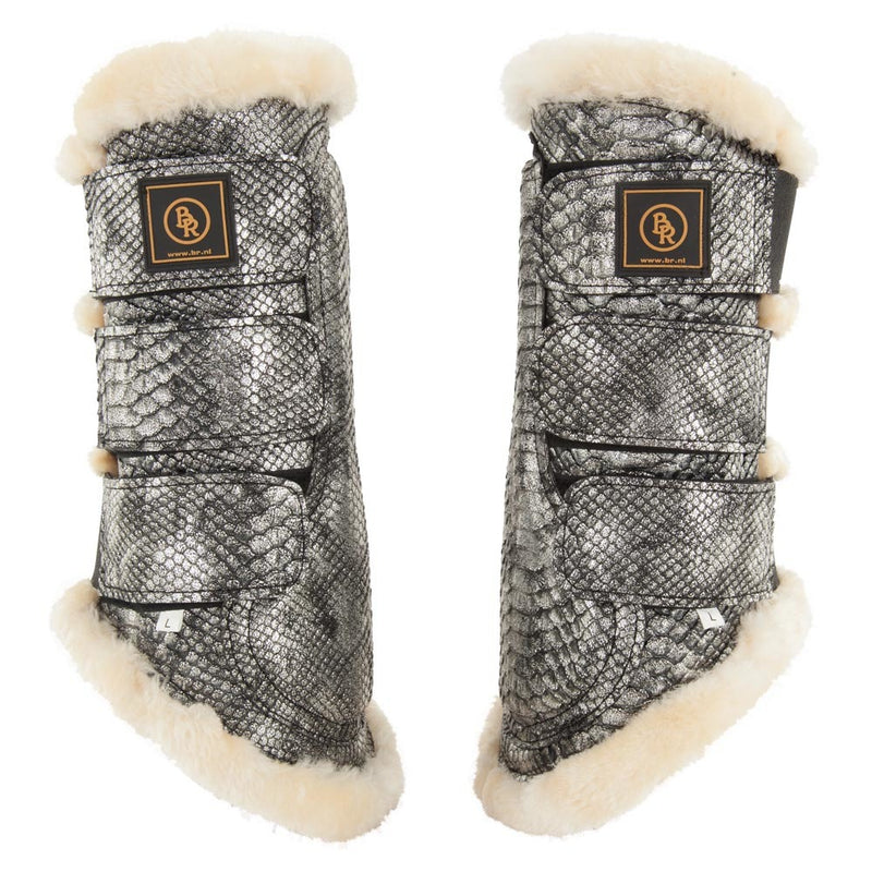 BR majestic shine faux fur silver croc boots