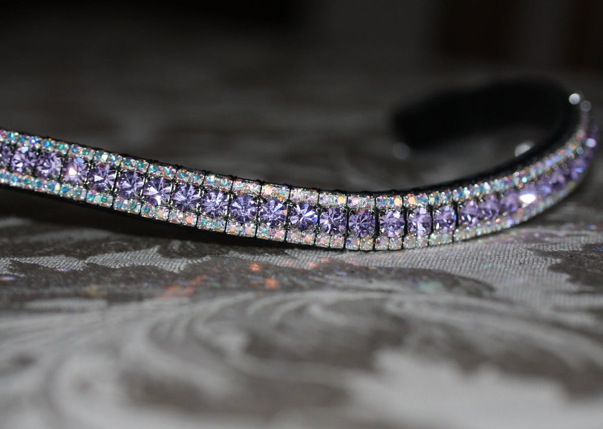 Bling Crystal Browband Purple Teal on Brown Leather Full hot Cob Pony