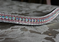 Iridescent, light rose and clear megabling curve browband