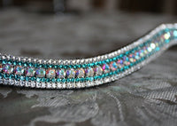 Iridescent, blue zircon and clear megabling curve browband