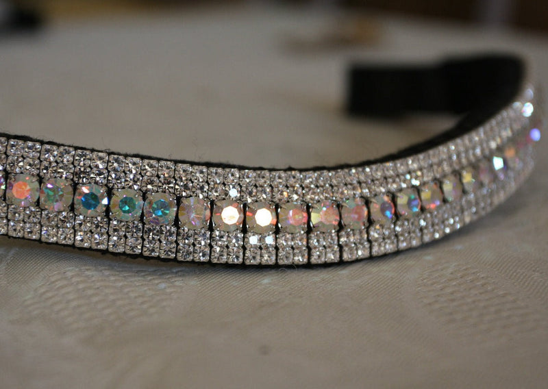 Iridescent and clear megabling curve browband