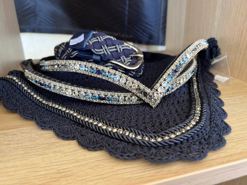 Equiture Swarovski Navy Grey wave fade browband