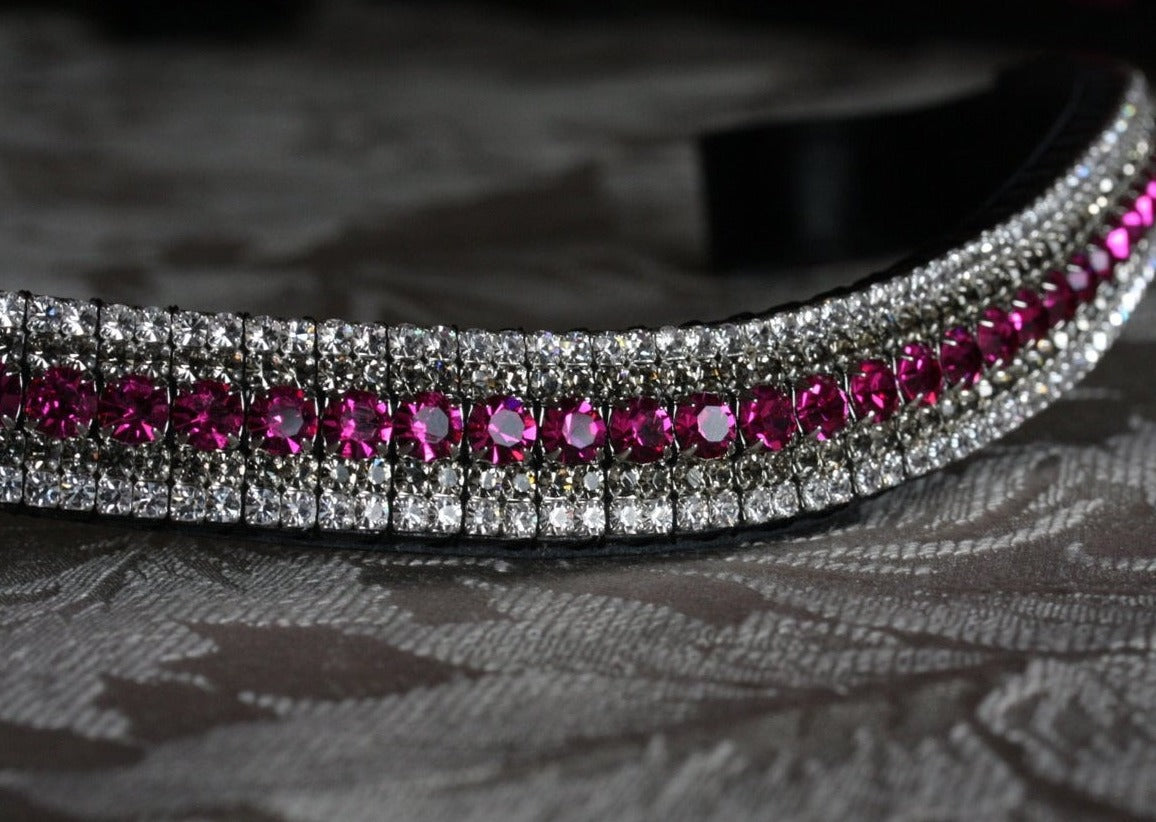 Fuchsia, black diamond and clear megabling curve browband