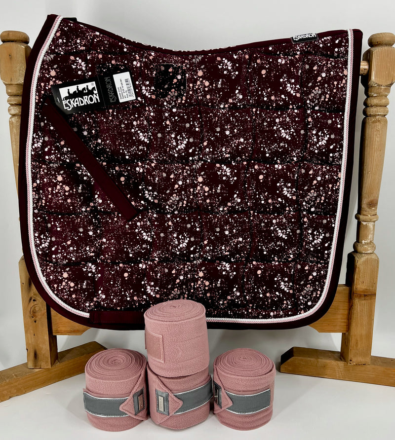 Eskadron Blackberry mauve glossy graffiti dressage set with pink bandages