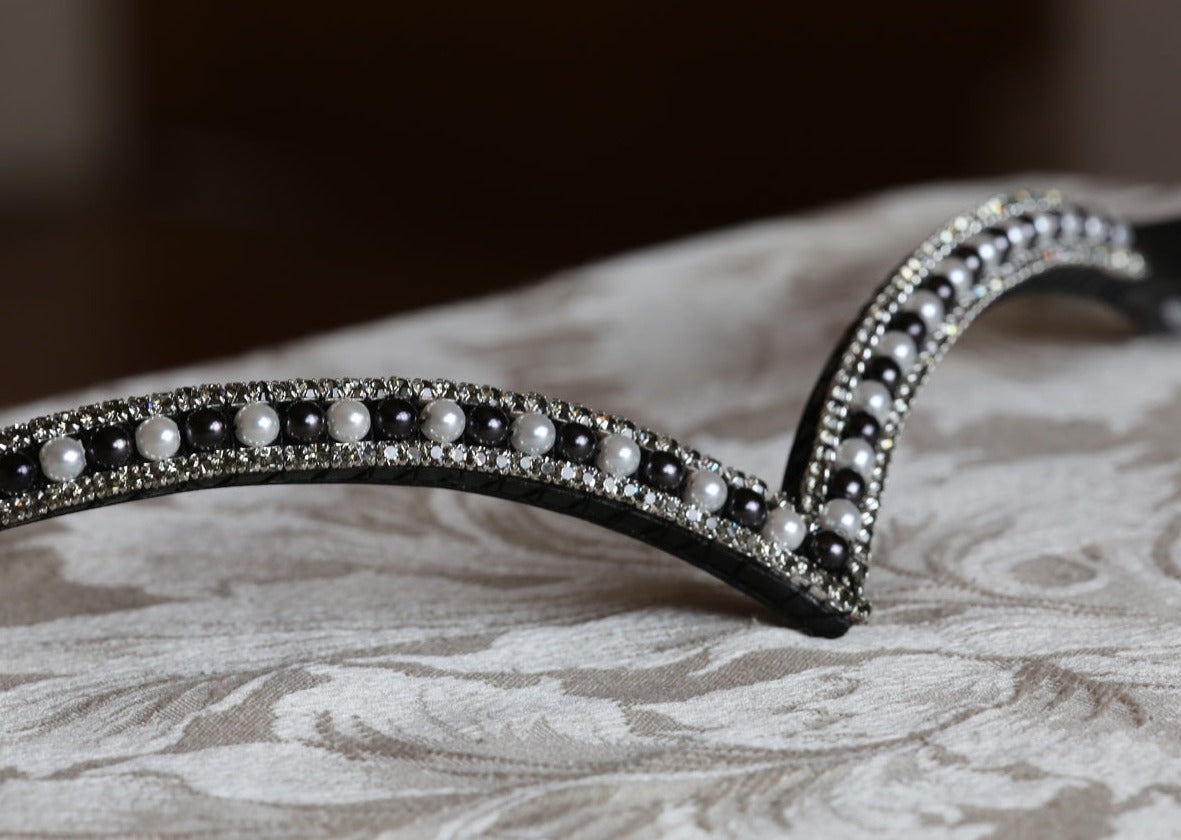 White and jet pearl and black diamond browband