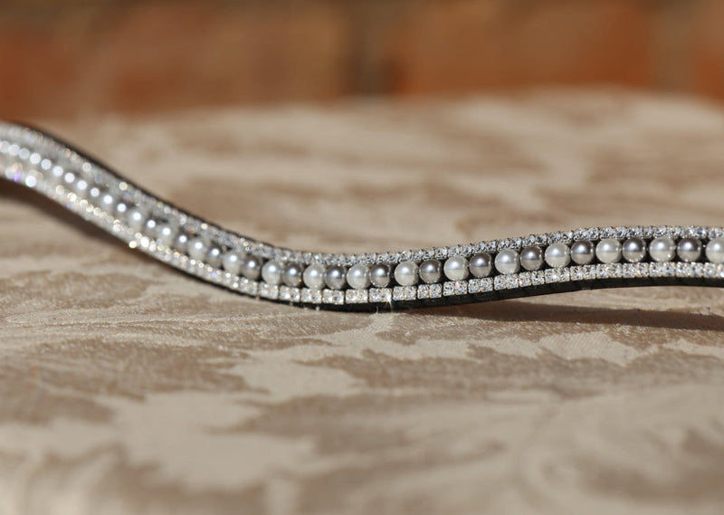 White and silver pearl and clear crystal browband